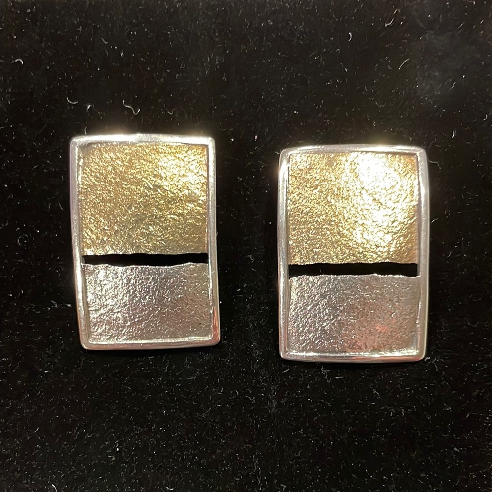 Gold And Silver Rectangular Earrings - image 3